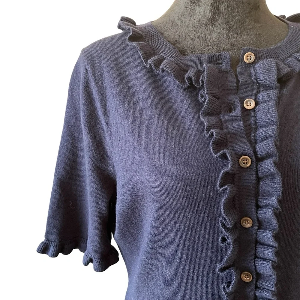 Boden Ruffle Frill Detail Short Sleeve Navy Knit Dress Size 8R - Picture 6 of 13